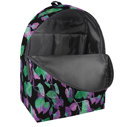 Purple And Green Leaf Pattern Print Backpack