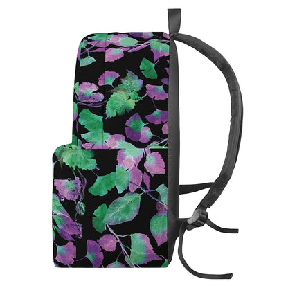 Purple And Green Leaf Pattern Print Backpack