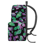 Purple And Green Leaf Pattern Print Backpack