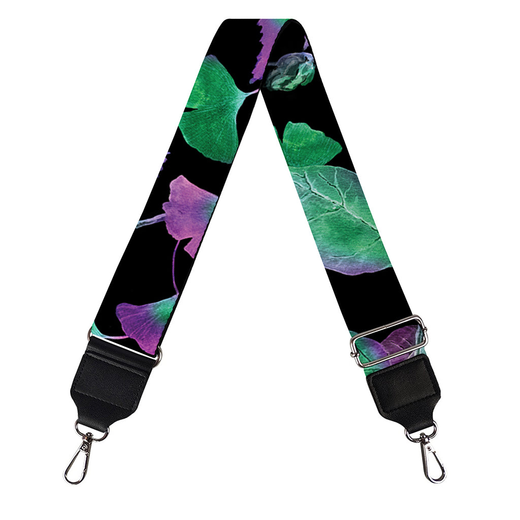 Purple And Green Leaf Pattern Print Bag Strap