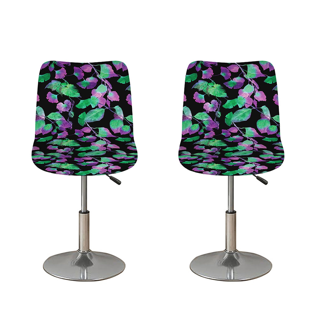 Purple And Green Leaf Pattern Print Bar Stool Covers