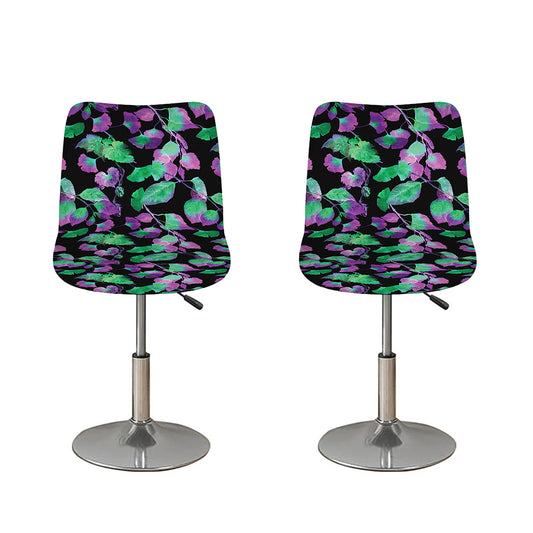 Purple And Green Leaf Pattern Print Bar Stool Covers