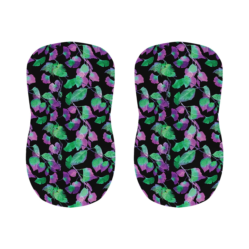Purple And Green Leaf Pattern Print Bar Stool Covers
