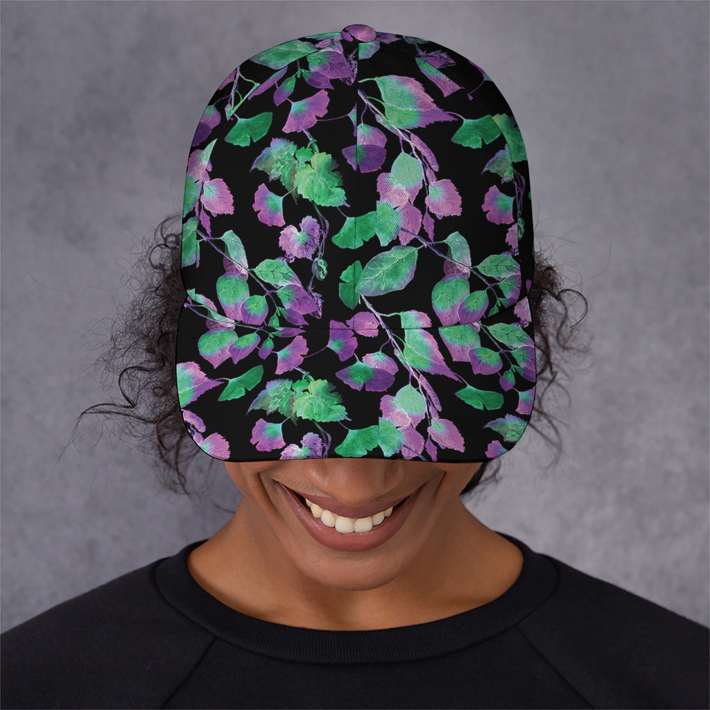 Purple And Green Leaf Pattern Print Baseball Cap