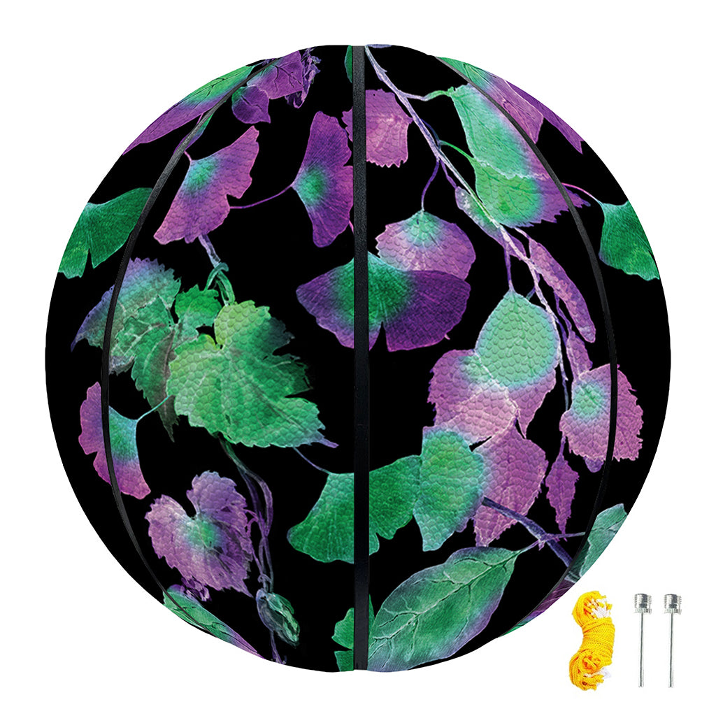 Purple And Green Leaf Pattern Print Basketball