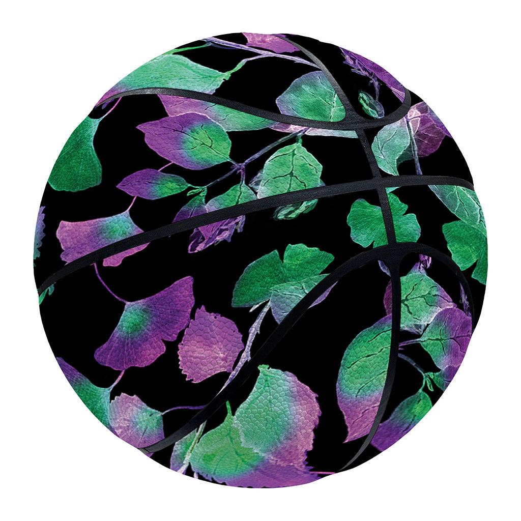 Purple And Green Leaf Pattern Print Basketball