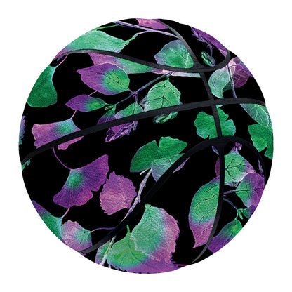 Purple And Green Leaf Pattern Print Basketball