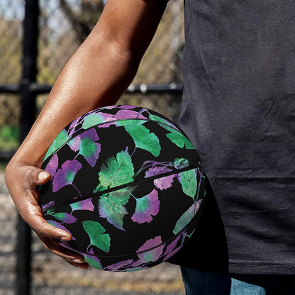 Purple And Green Leaf Pattern Print Basketball