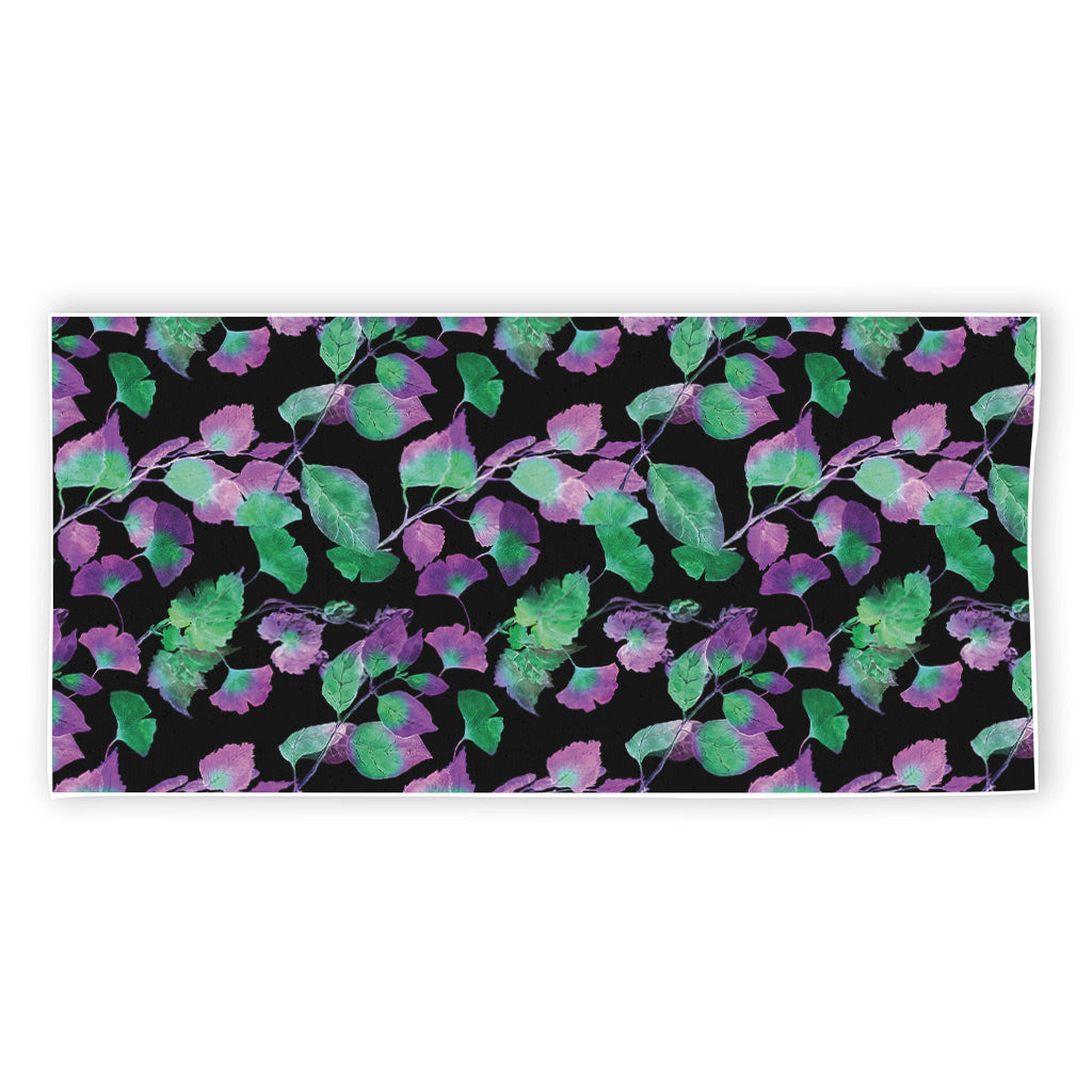 Purple And Green Leaf Pattern Print Beach Towel