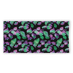 Purple And Green Leaf Pattern Print Beach Towel