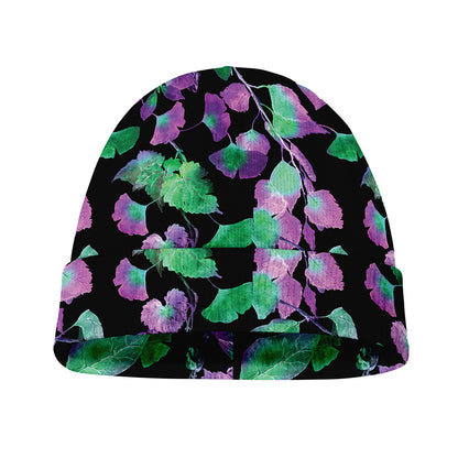 Purple And Green Leaf Pattern Print Beanie