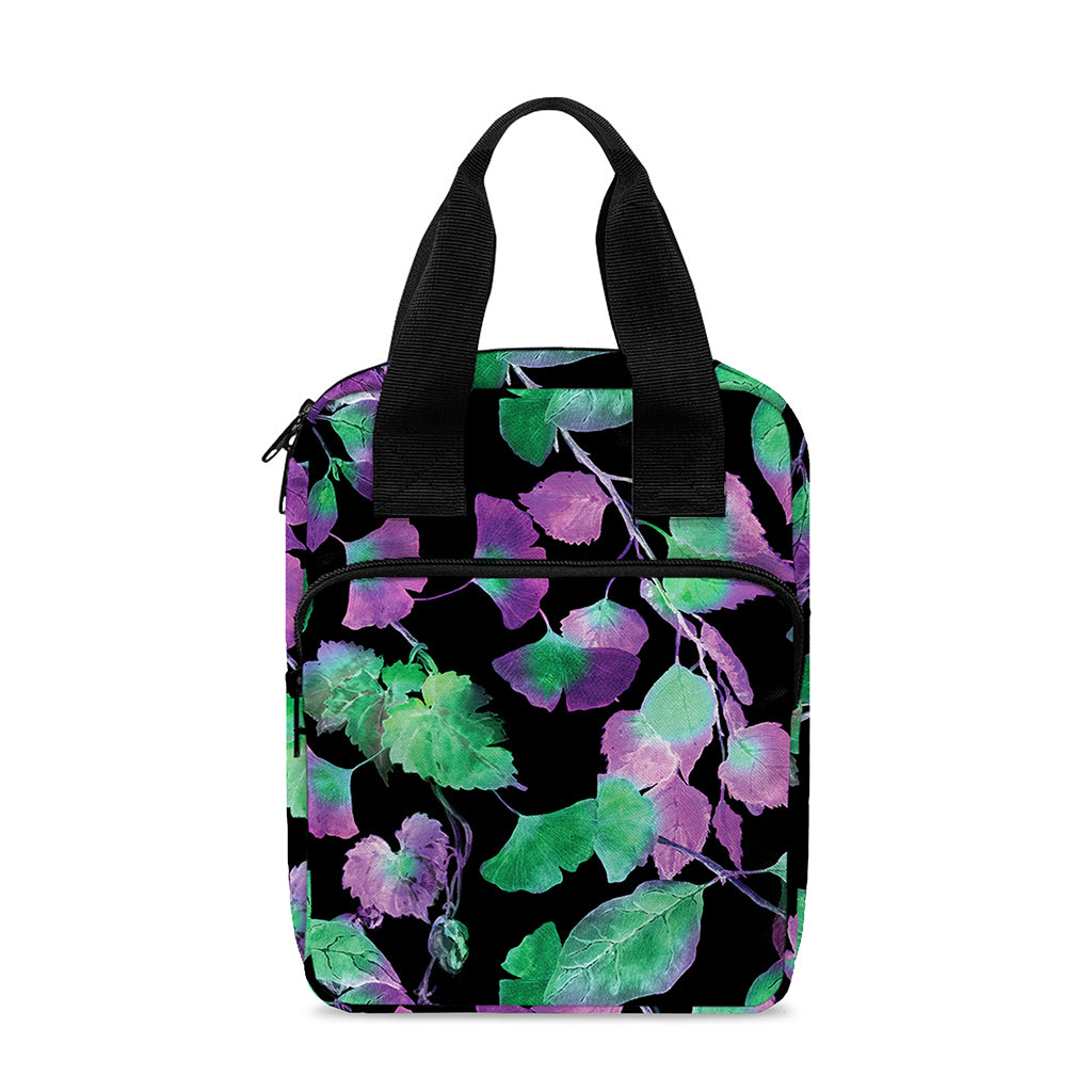 Purple And Green Leaf Pattern Print Bible Tote Bag