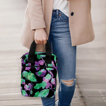 Purple And Green Leaf Pattern Print Bible Tote Bag