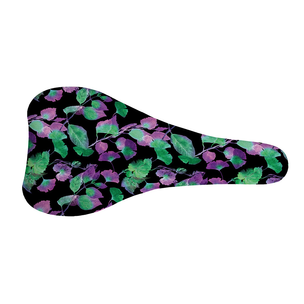 Purple And Green Leaf Pattern Print Bicycle Seat Cover