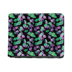 Purple And Green Leaf Pattern Print Bifold Wallet