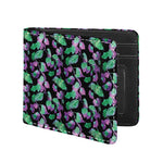 Purple And Green Leaf Pattern Print Bifold Wallet