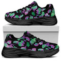 Purple And Green Leaf Pattern Print Black Chunky Shoes