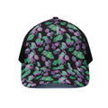 Purple And Green Leaf Pattern Print Black Mesh Trucker Hat