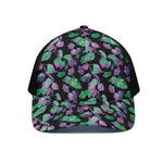 Purple And Green Leaf Pattern Print Black Mesh Trucker Cap