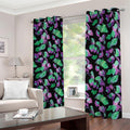Purple And Green Leaf Pattern Print Dimout Grommet Curtains