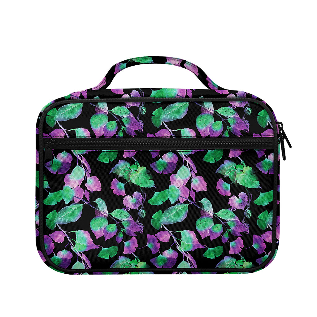 Purple And Green Leaf Pattern Print Briefcase Bible Bag