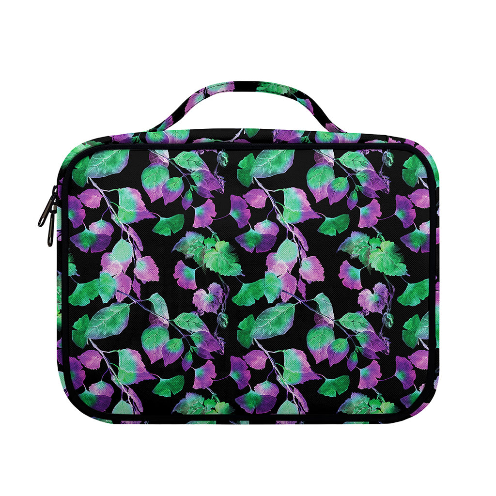 Purple And Green Leaf Pattern Print Briefcase Bible Bag