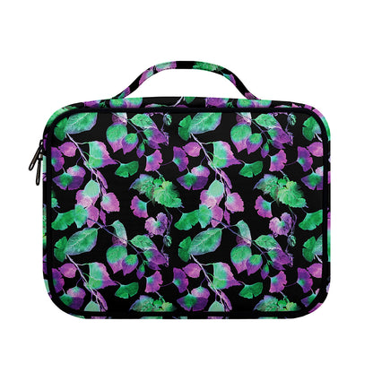 Purple And Green Leaf Pattern Print Briefcase Bible Bag