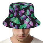 Purple And Green Leaf Pattern Print Bucket Hat