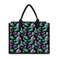Purple And Green Leaf Pattern Print Canvas Tote Bag