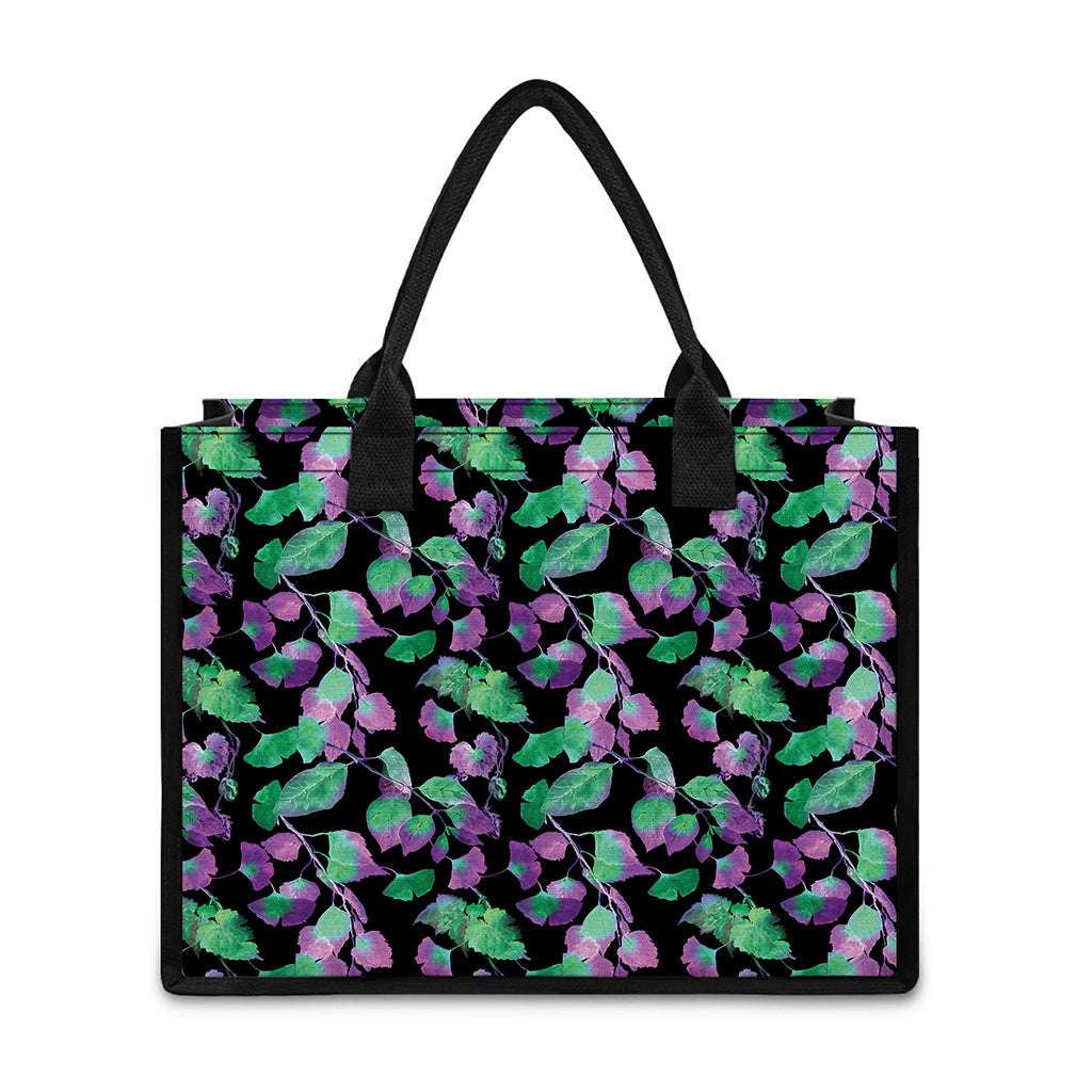 Purple And Green Leaf Pattern Print Canvas Tote Bag