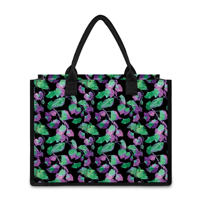 Purple And Green Leaf Pattern Print Canvas Tote Bag