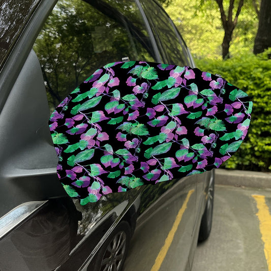Purple And Green Leaf Pattern Print Car Side Mirror Covers