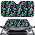 Purple And Green Leaf Pattern Print Car Windshield Sun Shade