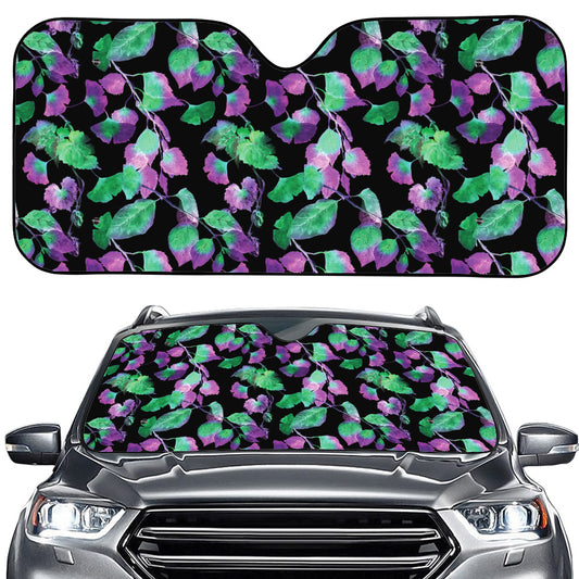 Purple And Green Leaf Pattern Print Car Windshield Sun Shade