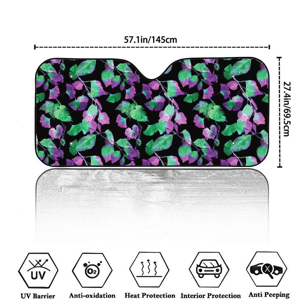 Purple And Green Leaf Pattern Print Car Windshield Sun Shade