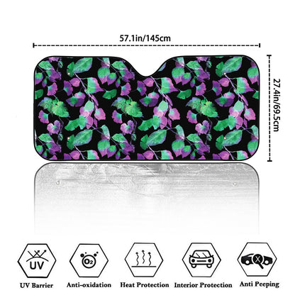 Purple And Green Leaf Pattern Print Car Windshield Sun Shade