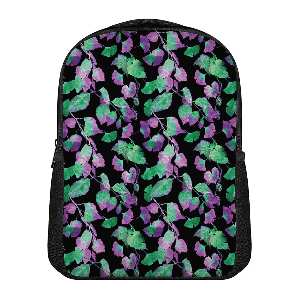Purple And Green Leaf Pattern Print Casual Backpack
