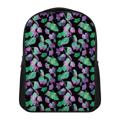Purple And Green Leaf Pattern Print Casual Backpack