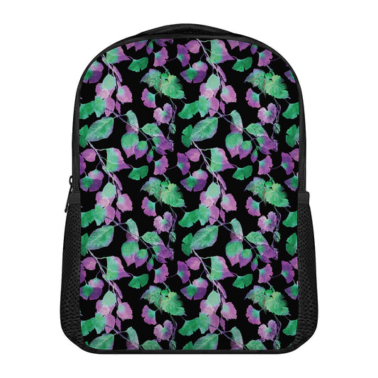 Purple And Green Leaf Pattern Print Casual Backpack