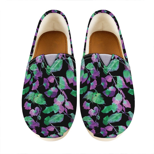 Purple And Green Leaf Pattern Print Casual Shoes