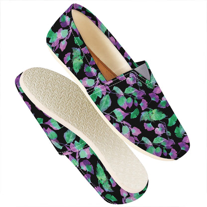 Purple And Green Leaf Pattern Print Casual Shoes