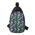 Purple And Green Leaf Pattern Print Sling Bag