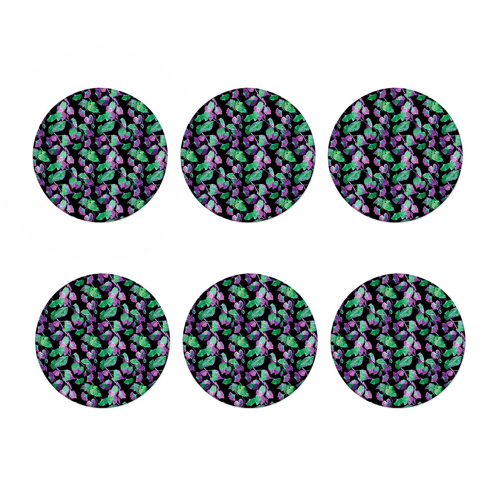 Purple And Green Leaf Pattern Print Coaster Set
