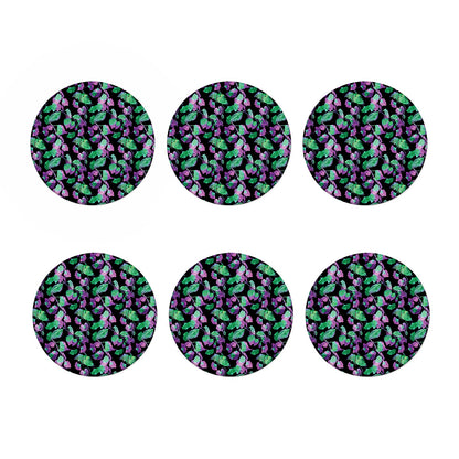 Purple And Green Leaf Pattern Print Coaster Set