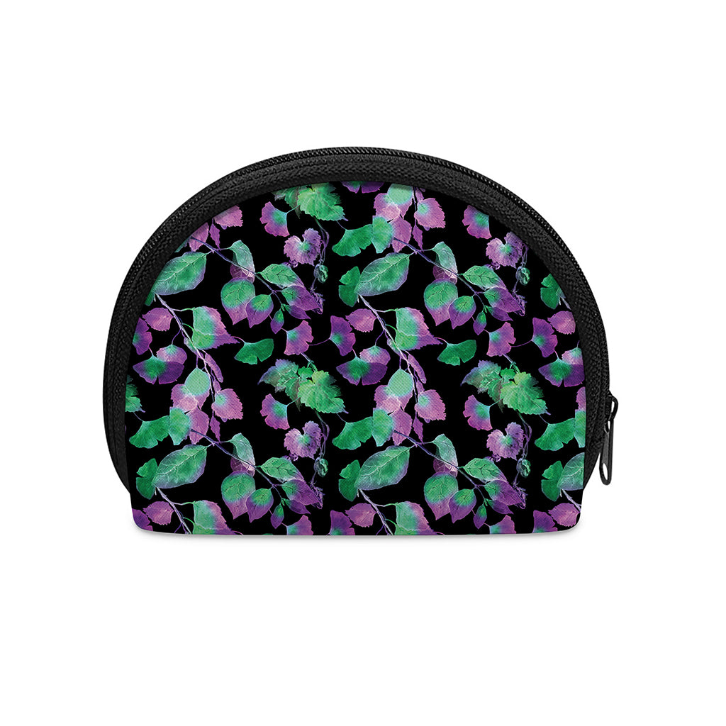 Purple And Green Leaf Pattern Print Coin Purse