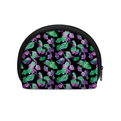 Purple And Green Leaf Pattern Print Coin Purse