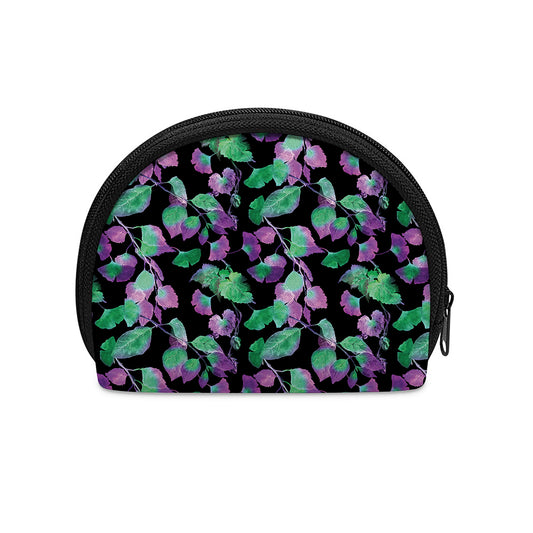 Purple And Green Leaf Pattern Print Coin Purse