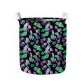 Purple And Green Leaf Pattern Print Collapsible Laundry Basket