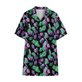 Purple And Green Leaf Pattern Print Cotton Hawaiian Shirt