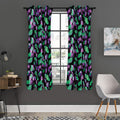 Purple And Green Leaf Pattern Print Grommet Curtain Panels